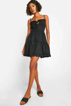 Smock Dresses*boohoo Tall Textured Frill Smock Dress black