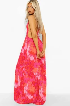 Smock Dresses*boohoo Tall Tie Dye Plunge Front Maxi Dress coral