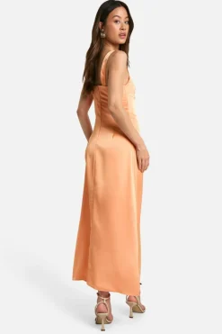 Maxi Dresses|Dresses*boohoo Tall Tie Front Satin Maxi Dress coral