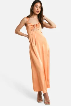 Maxi Dresses|Dresses*boohoo Tall Tie Front Satin Maxi Dress coral