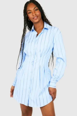 Shirt Dresses*boohoo Tall Woven Pinstripe Cinched Waist Shirt Dress blue