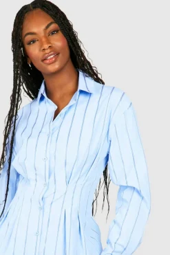 Shirt Dresses*boohoo Tall Woven Pinstripe Cinched Waist Shirt Dress blue