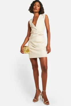 Blazer Dresses*boohoo Tall Woven Sleeveless Draped Blazer Dress stone