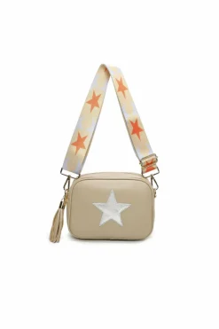 Cross-Body Bags*Kitise Tassel Charm Shiny Star Wide Strap PU Leather Crossbody Bag Beige