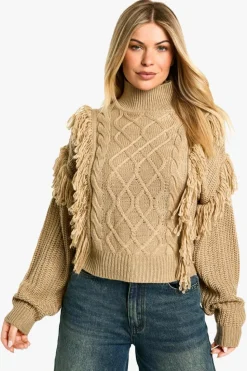 Jumpers*boohoo Tassel Detail Cable Knit Jumper mocha