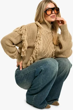 Jumpers*boohoo Tassel Detail Cable Knit Jumper mocha