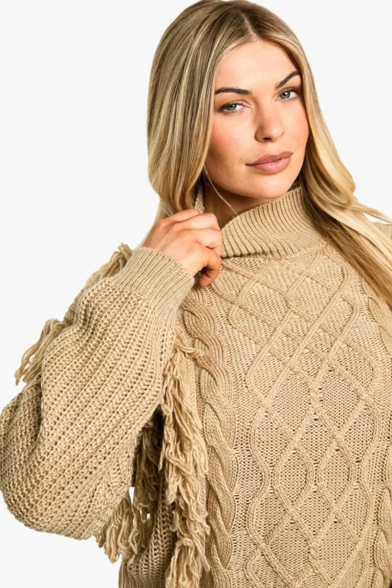Jumpers*boohoo Tassel Detail Cable Knit Jumper mocha