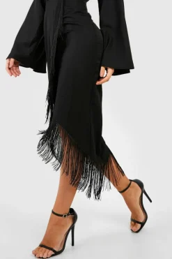 Wrap Dresses|Midi Dresses*boohoo Tassel Hem Wrap Midi Dress black