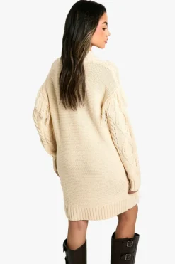 Jumper Dresses|Jumper Dresses*boohoo Tassel Knitted Cable Mini Jumper Dress stone