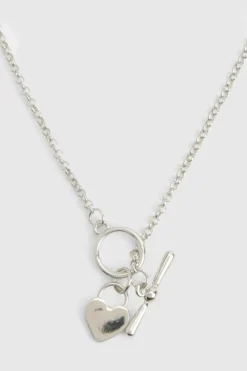 Necklaces*boohoo T-Bar & Heart Necklace silver