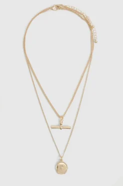Necklaces*boohoo T-bar Double Layer Necklace gold