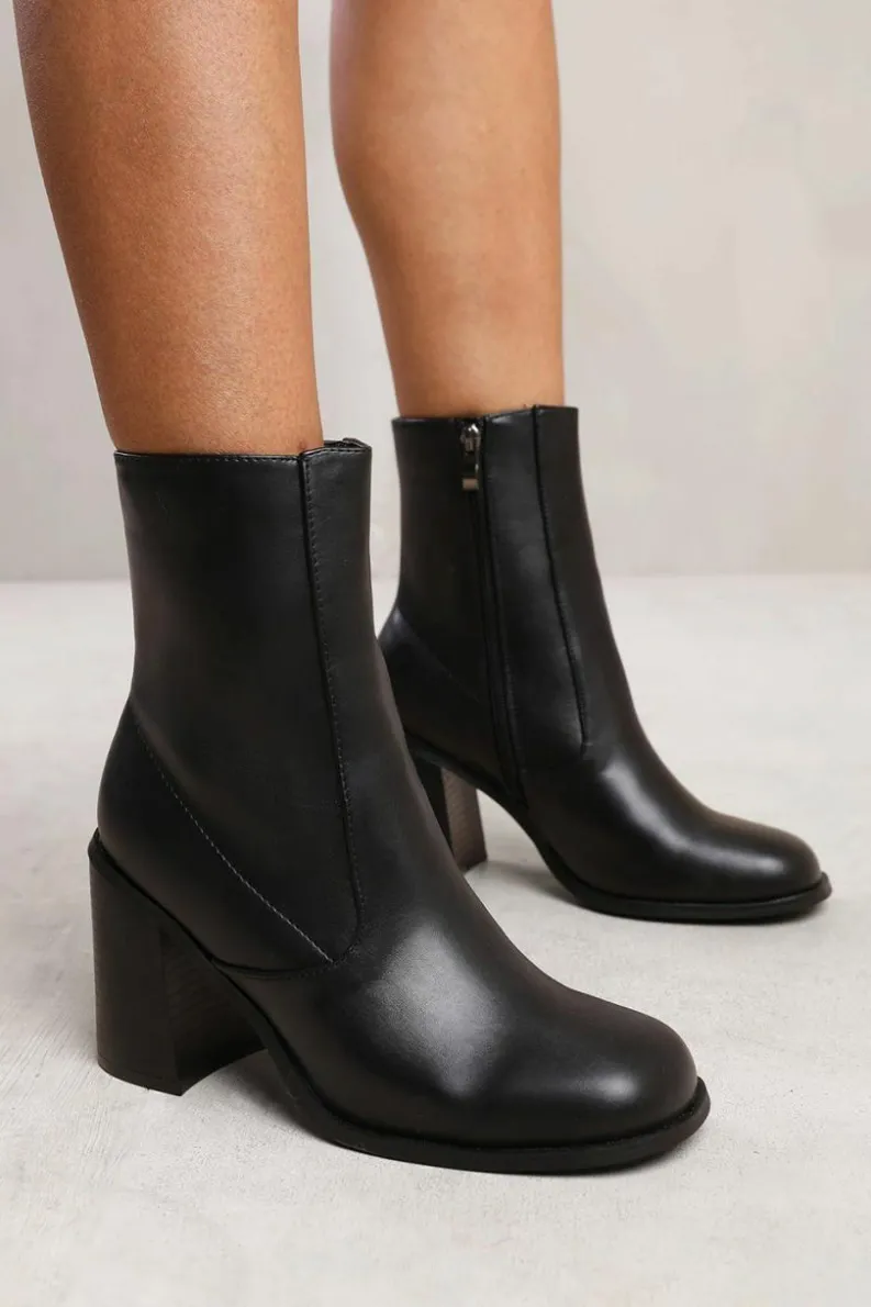 Chunky Boots|Heeled Boots*Where's That From Teagan' Ankle Boot With Chunky Heel And Side Zip Black