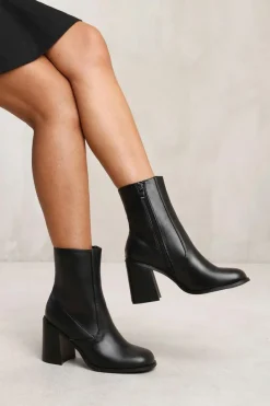Chunky Boots|Heeled Boots*Where's That From Teagan' Ankle Boot With Chunky Heel And Side Zip Black