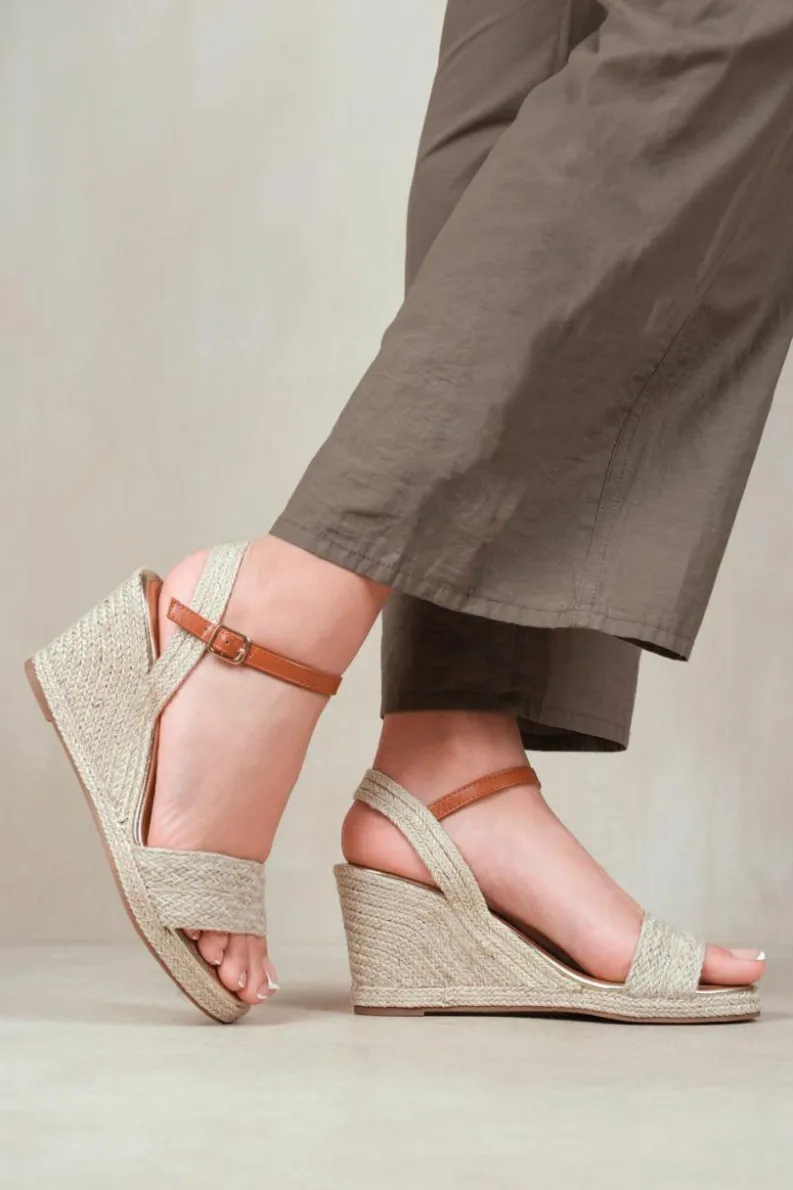 Sandals*Where's That From Tecy' Low Wedge Espadrille Sandals With Open Toe Beige
