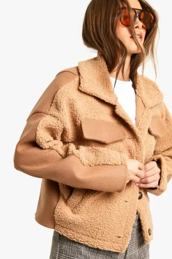 Up To 80% Off Winter Warmers|Teddy Jackets*boohoo Teddy Detail Wool Look Jacket camel