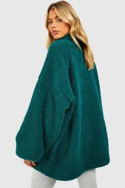 Up To 80% Off Winter Warmers|Sweatshirts*boohoo Teddy Fleece Half Zip Kangaroo Pocket Sweater forest
