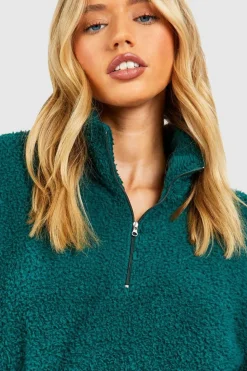 Up To 80% Off Winter Warmers|Sweatshirts*boohoo Teddy Fleece Half Zip Kangaroo Pocket Sweater forest