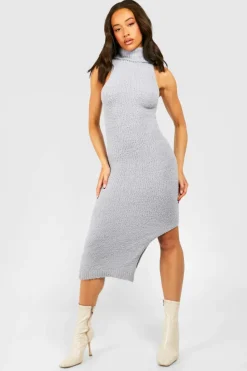 Jumper Dresses|Jumper Dresses*boohoo Teddy Soft Roll Neck Sleeveless Knitted Dress grey