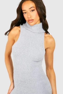 Jumper Dresses|Jumper Dresses*boohoo Teddy Soft Roll Neck Sleeveless Knitted Dress grey