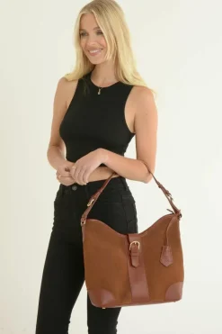 Shoulder Bags*Ashwood Leather Tesoro Toscano' Top Zip Soft Suede Leather Shoulder Bag Tan