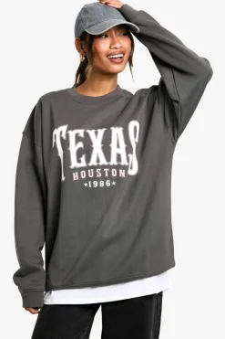 Sweatshirts|Hoodies & Sweatshirts*boohoo Texas Houston Oversized Sweatshirt charcoal