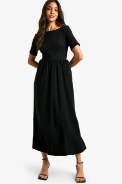 Skater Dresses*boohoo Texture Volume Skirt Midaxi Dress black