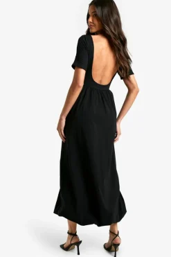Skater Dresses*boohoo Texture Volume Skirt Midaxi Dress black
