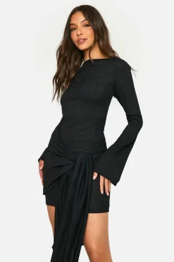 Wrap Dresses|Bodycon Dresses*boohoo Texture Wrap Tie Front Mini Dress black