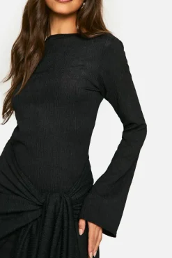 Wrap Dresses|Bodycon Dresses*boohoo Texture Wrap Tie Front Mini Dress black