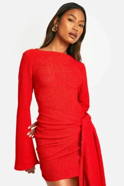 Wrap Dresses*boohoo Texture Wrap Tie Front Mini Dress red