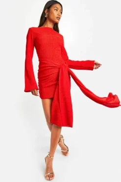 Wrap Dresses*boohoo Texture Wrap Tie Front Mini Dress red
