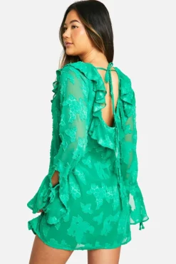 Skater Dresses*boohoo Textured Flare Sleeve Skater green