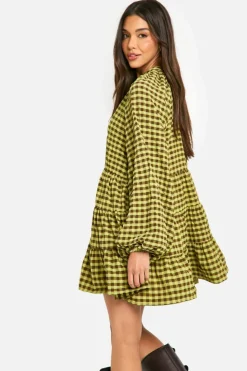 Smock Dresses*boohoo Textured Check Smock Dress green