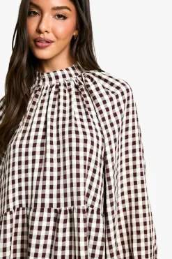 Smock Dresses*boohoo Textured Check Smock Dress brown