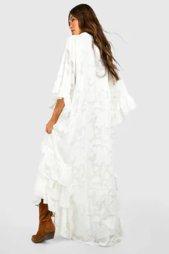 Smock Dresses*boohoo Textured Chiffon Ruffle Detail Maxi Dress cream