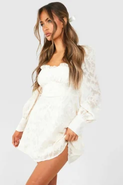 Skater Dresses|Mini Dresses*boohoo Textured Corset Milkmaid Mini Dress cream