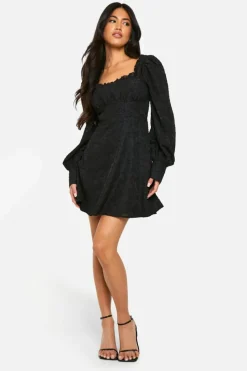 Skater Dresses|Mini Dresses*boohoo Textured Corset Milkmaid Mini Dress black