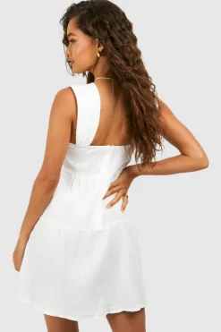 Smock Dresses*boohoo Textured Cotton Milkmaid Dress white