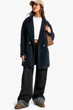 Up To 80% Off Winter Warmers|Coats & Jackets*boohoo Textured Double Breasted Coat navy