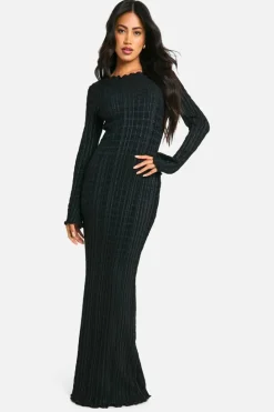 Maxi Dresses|Long Sleeve Dresses*boohoo Textured Flare Sleeve Maxi Dress black