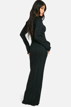 Maxi Dresses|Long Sleeve Dresses*boohoo Textured Flare Sleeve Maxi Dress black