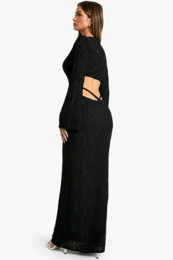 Maxi Dresses|Long Sleeve Dresses*boohoo Textured Flare Sleeve Maxi Dress black