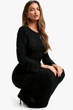 Maxi Dresses|Long Sleeve Dresses*boohoo Textured Flare Sleeve Maxi Dress black