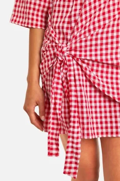 Wrap Dresses*boohoo Textu Gingham Wrap Dress red
