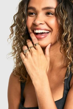 Rings*boohoo Textured Ring 3 Pack gold