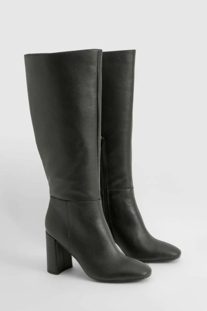Over The Knee Boots|Knee High Boots*boohoo Textured Heeled Knee High Boot black
