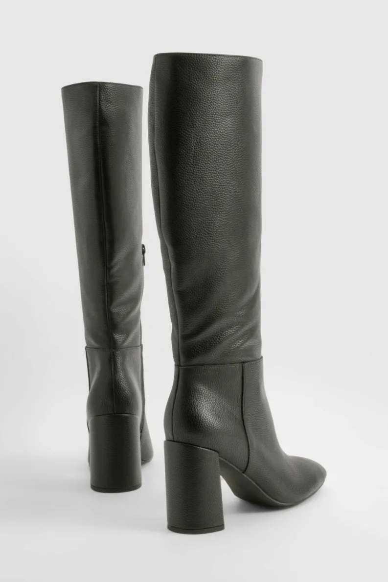 Over The Knee Boots|Knee High Boots*boohoo Textured Heeled Knee High Boot black