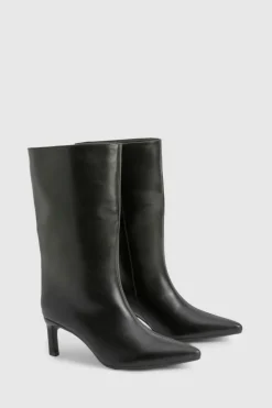 All Boots|Boots*boohoo Textured Leather Look Column Calf Boot black