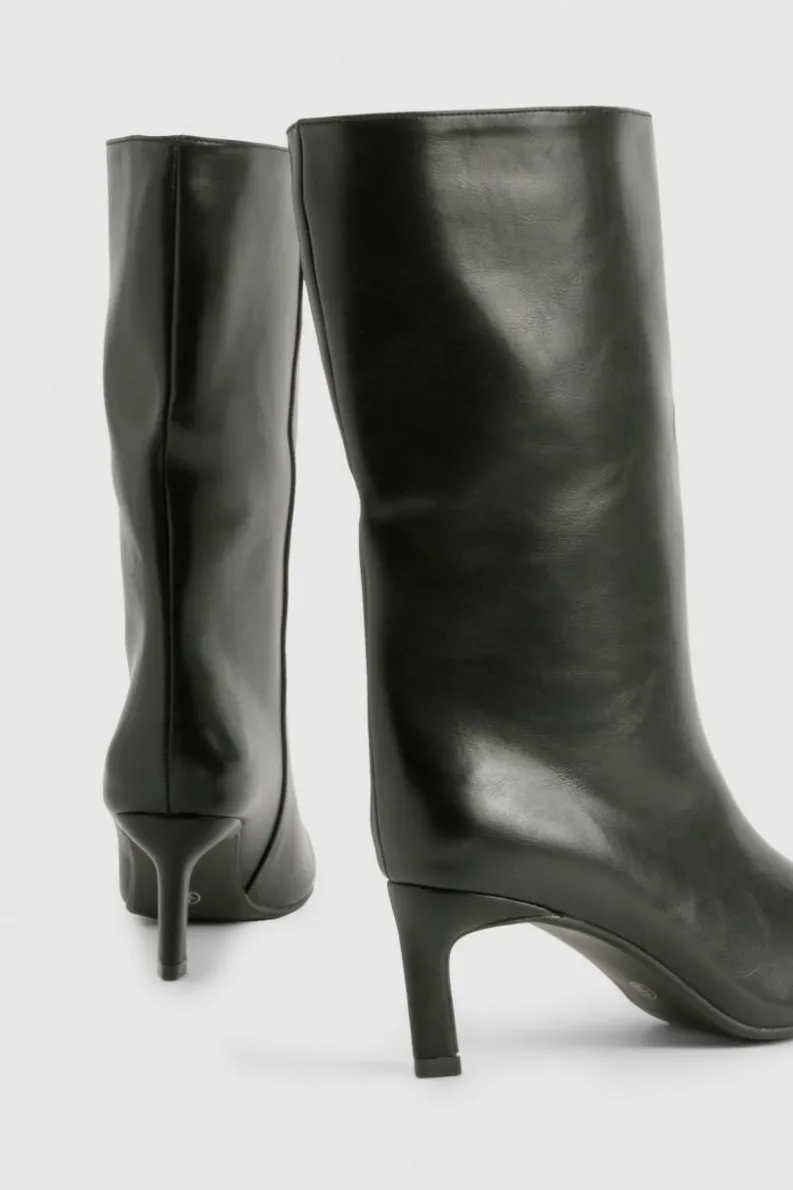 All Boots|Boots*boohoo Textured Leather Look Column Calf Boot black