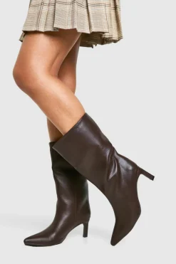 All Boots|Boots*boohoo Textured Leather Look Column Calf Boot chocolate